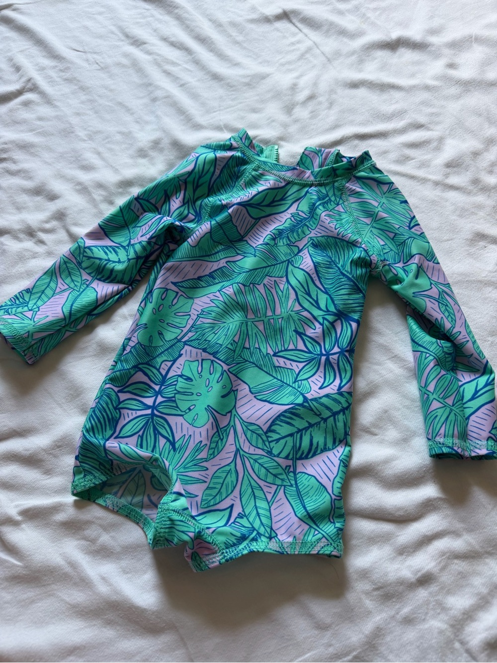 Cat & Jack Kids Long Sleeve Rash Guard Swimsuit - Green & Purple Tropical Leaf